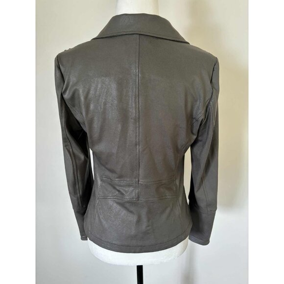 JOSEPH RIBKOFF Zip Up Moto Jacket Size Small Faux Leather Greenish Gray Studded - Picture 8 of 10